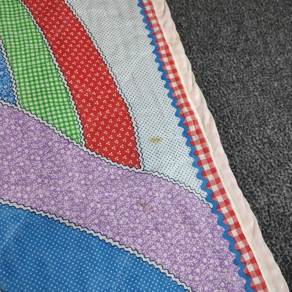Baby Blanket Vintage Handmade QuiltRainbow Bright 1970's Colors/Style